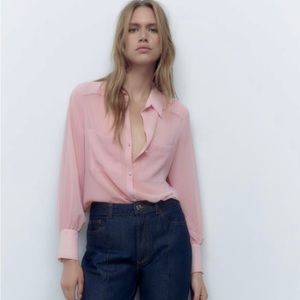 SEMI-SHEER SHIRT WITH PATCH POCKETS - pink szL Zara - brand new/tag detached